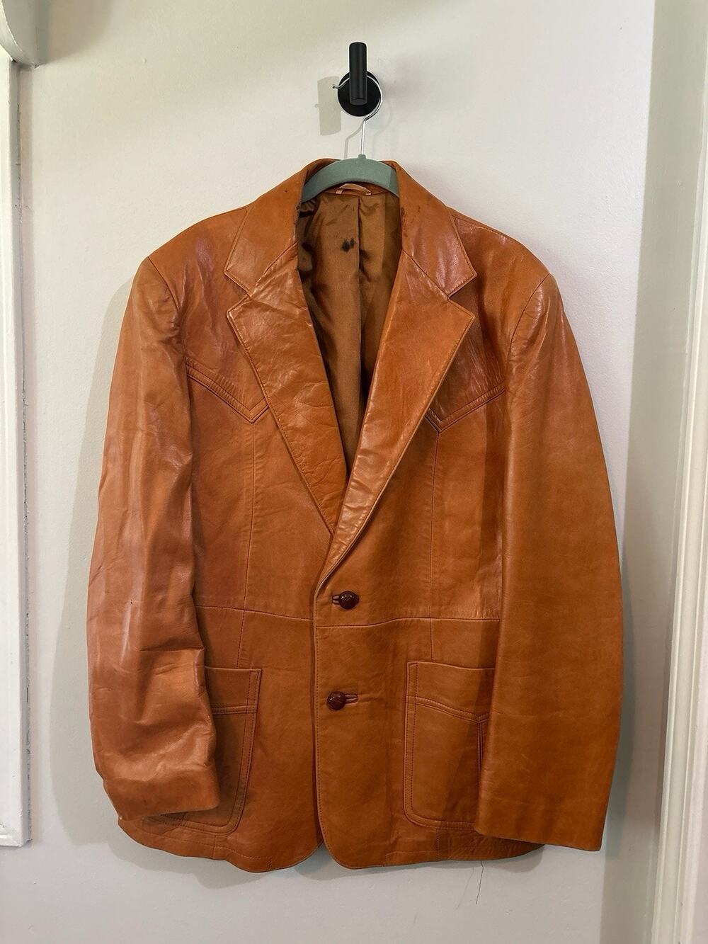 Vintage William Barry Buttery Chestnut Leather Blazer Jacket 42 Made In USA